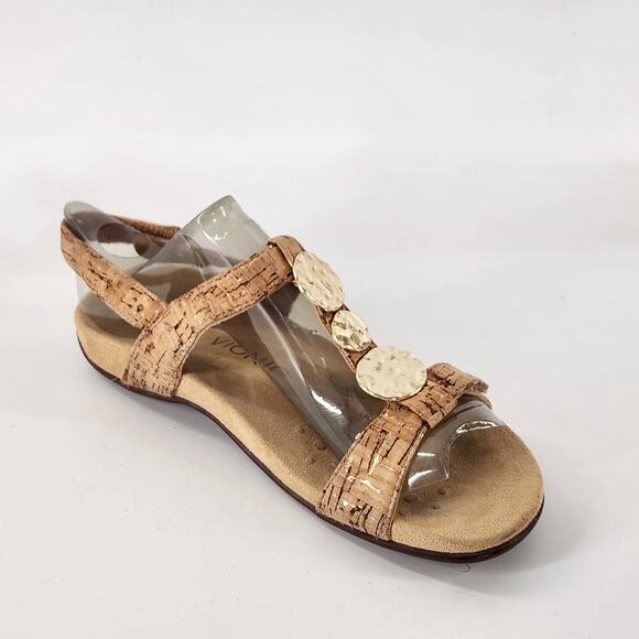 Vionic Farra Gold Cork Slingback Flat Sandals Size 7 Comfort Outdoor Walking - Picture 1 of 9
